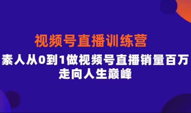 视频号直播训练营，素人从0到1做视频号直播销量百万，走向人生巅峰