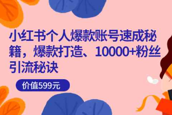 小红书个人爆款账号速成秘籍，爆款打造、10000+粉丝引流秘诀（价值599）