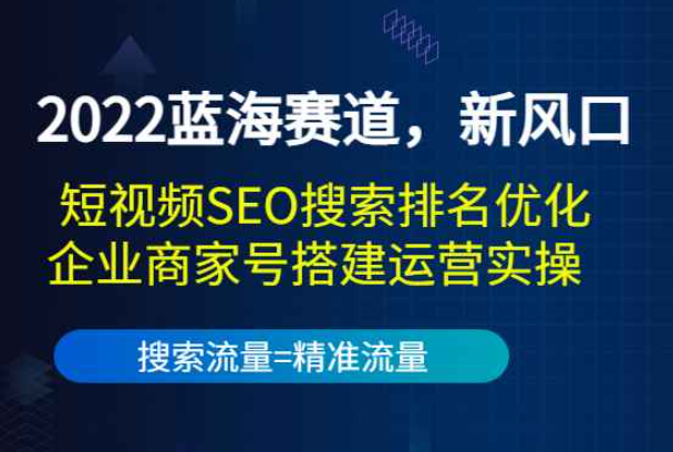 2022蓝海赛道，新风口：短视频SEO搜索排名优化+企业商家号搭建运营实操