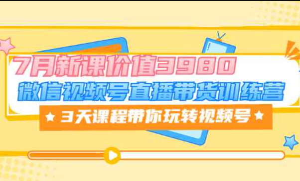 微信视频号直播带货训练营，3天课程带你玩转视频号：7月新课价值3980