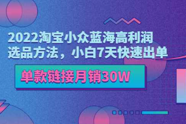 2022淘宝小众蓝海高利润选品方法，小白7天快速出单，单款链接月销30W