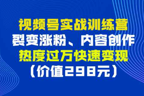 视频号实战训练营，裂变涨粉、内容创作、热度过万快速变现（价值298元）